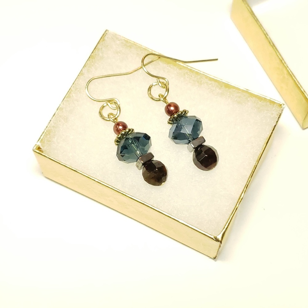 3/$15 Blue Chinese Crystal & Garnet Earrings